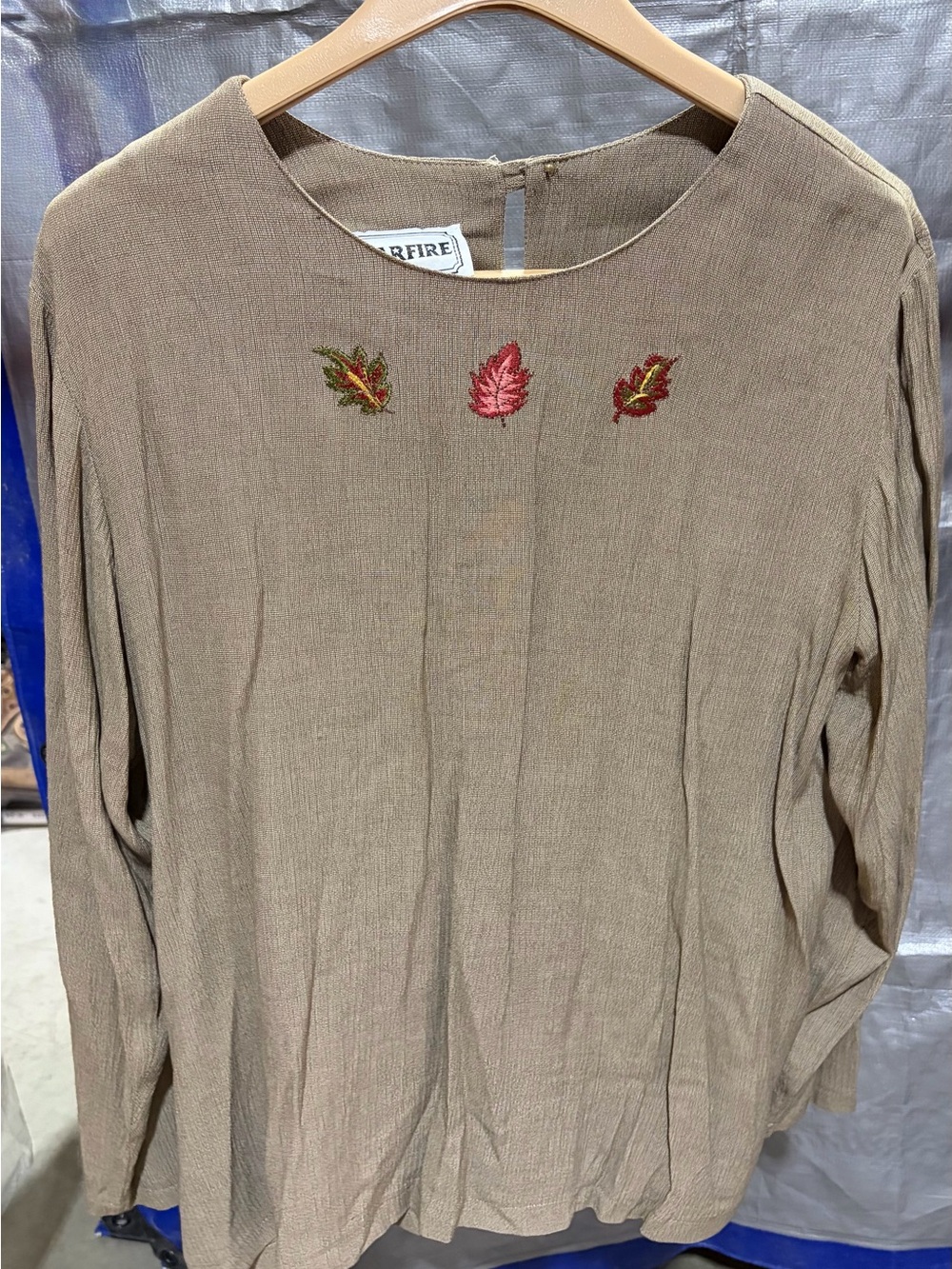 Embroidered Taupe Long-Sleeve Top by